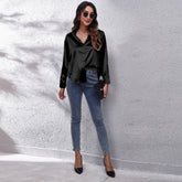 Problem Solved Satin Collared Drape Blouse - Black